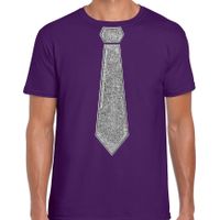 Verkleed t-shirt voor heren - stropdas glitter zilver - paars - carnaval - foute party