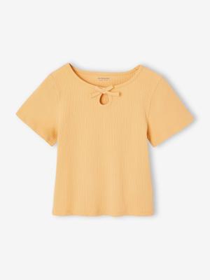 T-shirt voor meisjes met een fantasieknoop geel