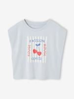 T-shirt voor meisjes, cropped, korte mouwen met schoudervulling bleekblauw
