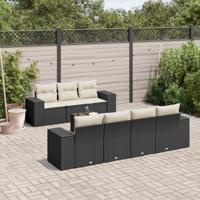 8-delige Loungeset met kussens poly rattan zwart