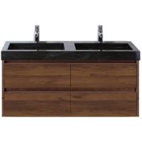 Dante Badmeubelset 120 cm - Walnoot - Wastafel Hardsteen Wit Lucca Dubbel