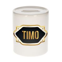 Naam cadeau spaarpot Timo met gouden embleem