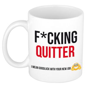 Fcking quitter cadeau mok / beker wit  en zwart - afscheidscadeau personeel / collega   -
