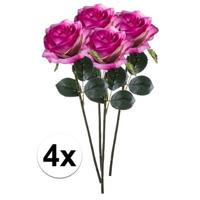 Kunstbloem roos Simone - 4x - fuchsia - 45 cm - decoratie bloemen