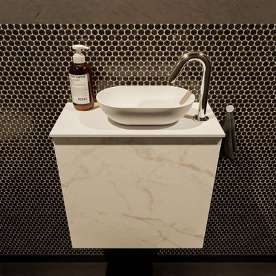 Mondiaz Fowy toiletmeubel 50cm Carrara met blad en waskom talc rechts 1 kraangat