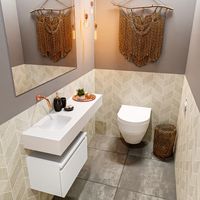 Toiletmeubel Mondiaz Andor | 100 cm | Meubelkleur Talc | Lex vrijhangend wastafel Talc Links | Zonder kraangat Toiletmeubel Mondiaz Andor | 100 cm | Meubelkleur Talc | Lex vrijhangend wastafel Talc Links | Zonder kraangat