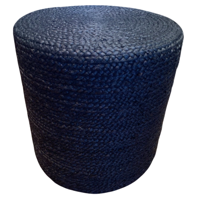 Poef gevlochten jute black ø40 / hg 35 cm