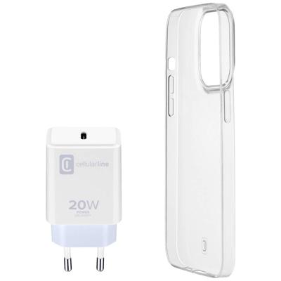 Cellularline Starter Kit Charger+Case USB-oplader 20 W 1x USB-C USB PD Transparant, Wit