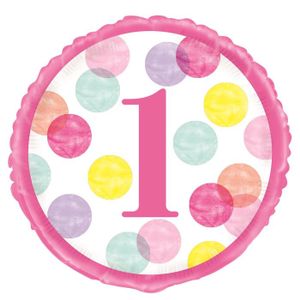 Folieballon 1 Jaar Verjaardag Stippen Roze