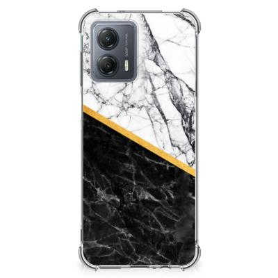 Motorola Moto G53 Anti-Shock Hoesje Marmer Wit Zwart - Origineel Cadeau Man Motorola Moto G53 Anti-Shock Hoesje Marmer Wit Zwart - Origineel Cadeau Man