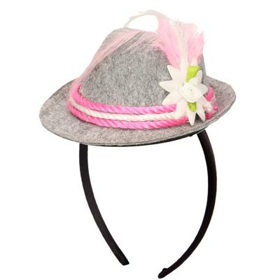 Tiara met tiroler verkleed hoedje roze - dames - Oktoberfest/carnaval feesthoeden