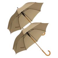 Rainmaster paraplu met houten handvat - 2x - beige scherm - Dia 103 cm