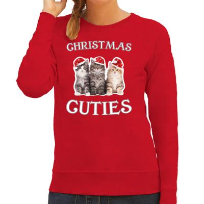Katten Kittens Kersttrui sweater - voor dames - Christmas cuties - rood - Kerstkleding