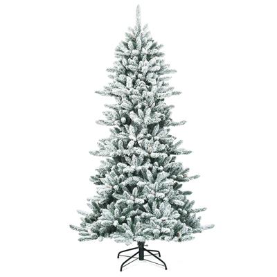 210cm Kunstmatige Sneeuwpotlood Kerstboom met Dennenappels Groen + Wit