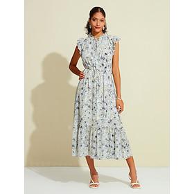 Dames Swingjurk Jurk met print Elegante jurk Halflange jurk blauw Bandjes Bloem / Planten Ruche Bloemen Stijl Afdrukken Lente zomer Nekbevestiging Elegante jur