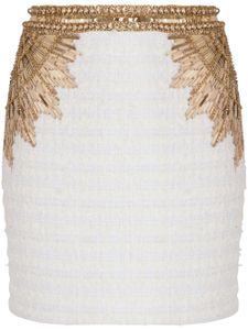 Balmain jupe en tweed à sequins - Blanc