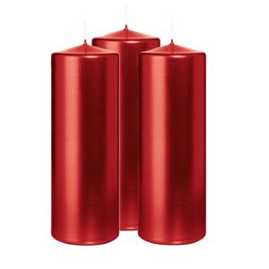 Cilinderkaars/stompkaars - 3x - metallic rood - 20 x 7 cm - 103 branduren