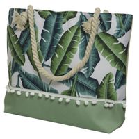 Strandtas met handvat groen met bladeren polyester 45 x 35 cm