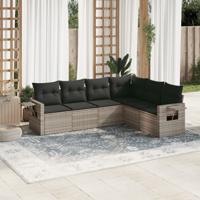 6-delige Loungeset met kussens poly rattan lichtgrijs