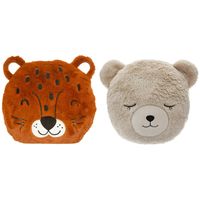 Dieren sierkussens - set 2x - kinderkamer - panter/beer - 30 cm - polyester - thumbnail