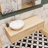 Mondiaz Lush Barco badmeubel Washed oak 120 cm 1 lade mdf 1 waskom links 1 kraangat