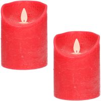 2x LED kaarsen/stompkaarsen rood met dansvlam 10 cm - LED kaarsen - thumbnail