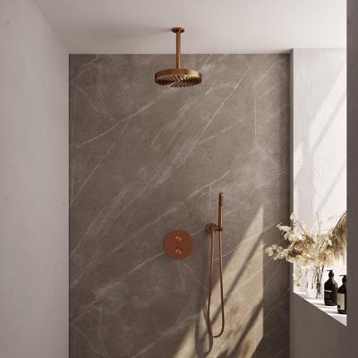BRAUER Stripe Thermostatische Inbouw Regendouche - 3-weg - rond - SET 39 - 25cm douchekop - plafondarm - staaf handdouche - doucheslang - wandaansluitbocht - koper geborsteld PVD 5-GK-441