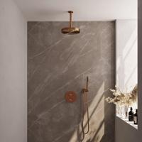 BRAUER Stripe Thermostatische Inbouw Regendouche - 3-weg - rond - SET 39 - 25cm douchekop - plafondarm - staaf handdouche - doucheslang - wandaansluitbocht - koper geborsteld PVD 5-GK-441