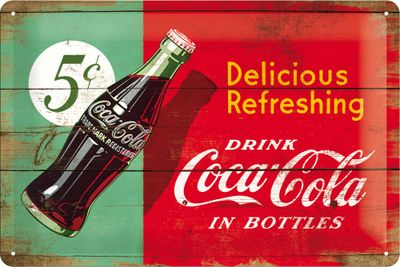 Coca-Cola Delicious Refreshing Groen Metalen Wandplaat 30x20cm