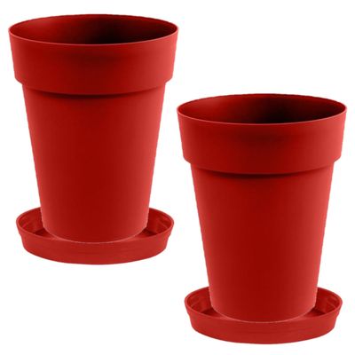 Set van 2x stuks bloempotten Toscane kunststof rood D44 x H53 cm inclusief onderschalen D35 cm