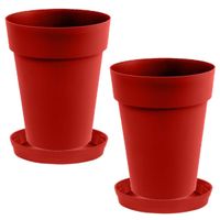 Set van 2x stuks bloempotten Toscane kunststof rood D44 x H53 cm inclusief onderschalen D35 cm