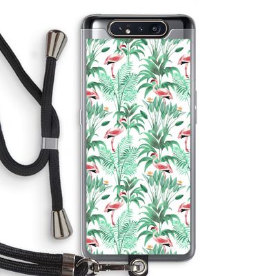 Flamingo bladeren: Samsung Galaxy A80 Transparant Hoesje met koord