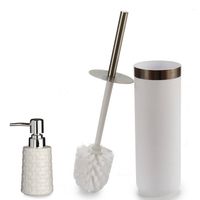 WC-/toiletborstel en houder 38 cm met zeeppompje 150 ml wit/zilver - Badkameraccessoireset - thumbnail