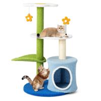 87 cm Bloemvormige Krabpaal met Natuurlijke Sisal Kennel en Krabpalen Kattentoren met 5 Verdiepingen en Pluche Ballen