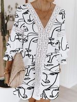 Figuur Veter V Nek 3/4 Mouw Plus Maat Casual Jurken - thumbnail