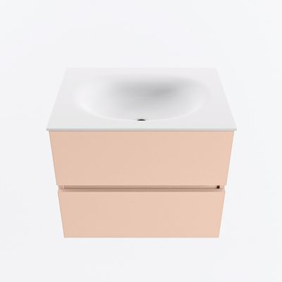 MONDIAZ VICA 60cm badmeubel onderkast Rosee 2 lades. Wastafel MOON midden zonder kraangat, kleur Talc.
