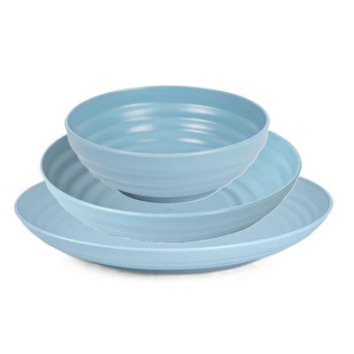 Plasticforte camping borden set - blauw - kunststof - 3 soorten - 18x stuks - onbreekbaar servies