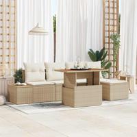 6-delige tuinsofa set met kussens in beige, van poly rattan