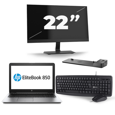 HP EliteBook 850 G3 - Intel Core i7-6e Generatie - 15 inch - 16GB RAM - 256GB SSD - Windows 11 + 1x 22 inch Monitor