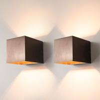 2x Fornax bronzo by LUSENZ - Kubusvormige up and down wandlamp met een geborstelde bronze coating