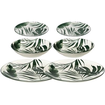 Servies set Palm Leaf - 2x - 36-delig - groen - aardewerk dinerservies - tafelservies - 12 personen Servies set Palm Leaf - 2x - 36-delig - groen - aardewerk dinerservies - tafelservies - 12 personen