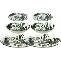 Servies set Palm Leaf - 2x - 36-delig - groen - aardewerk dinerservies - tafelservies - 12 personen