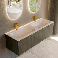 Badmeubel Mondiaz Kurve-Dlux | 140 cm | Meubelkleur Shadow | Wastafelkleur Meli | Solid surface | Wasbak beide zijden spoelbak | 2 kraangaten