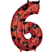 Folieballon Cijfer 6 Mickey Mouse Rood (66cm) - thumbnail