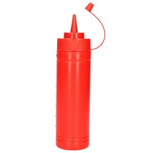 Doseerfles/sausfles - kunststof - rood - met schenktuit - 500 ml - 23 cm