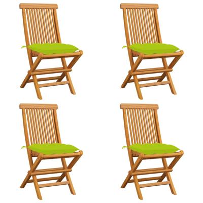 Tuinstoelen 4 st met heldergroene kussens massief teakhout