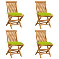 Tuinstoelen 4 st met heldergroene kussens massief teakhout