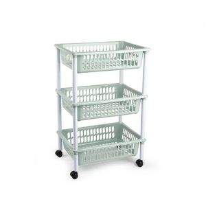 Opberg organiser trolleys/roltafels met 3 manden 62 cm in het mintgroen