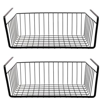 Hangmand voor kast - 2x - metaal - 40 x 26 x 14 cm - zwart - kastmandje - opbergers