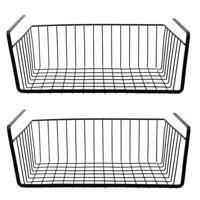 Hangmand voor kast - 2x - metaal - 40 x 26 x 14 cm - zwart - kastmandje - opbergers
